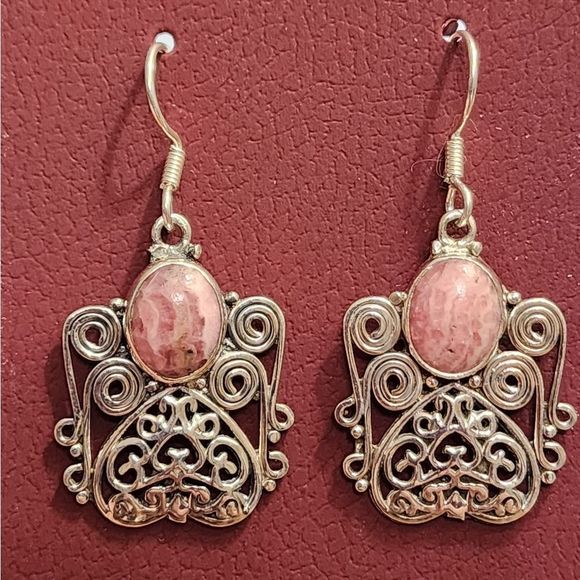 NWOT Jewelry - Pink Botswana Agate and Sterling Earrings NWOT